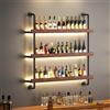 KCYXSMAX Portabottiglie da Parete con LED, 3 Livelli legno portabottiglie in metallo per vino, 80cm Vetrinetta Pensile, adatto per bar, cucine e ristoranti