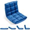 RELAX4LIFE Sedia da Terra Imbottita, Poltrona Pieghevole, Schienale Regolabile a 14 Livelli, Cuscino da Pavimento con Fodera in Peluche e Struttura in Acciaio, per Yoga, Meditazione (Blu)