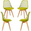 Regalos Miguel - Set di 4 sedie Mima Verde chiaro, per sala da pranzo e cucina, stile nordico, struttura in polipropilene, seduta imbottita in similpelle e gambe in legno di faggio