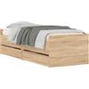 vidaXL Struttura del letto con cassetto Rovere Sonoma Pino massello, Letto in legno rustico elegante, pino solido, con spazio, facile da montare, per una camera chic e soluzioni pratiche