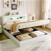 MIOOSUT Letto matrimoniale imbottito con ripostiglio 140 x 200, letto imbottito, letto imbottito con luci a LED, letto baule con rete a doghe, per adulti adolescenti, velluto, senza materasso (beige A, 140 x