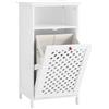 SoBuy Mobiletto Bagno Salvaspazio con Cesto Portabiancheria e Ripiano Aperto - Mobile Bagno in MDF E1 & Tessuto Non Tessuto, Capacità 30kg, Ante Intrecciate con Maniglie Rosse 45x41,5x87cm BZR211-W