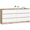 AKORD Cassettiera K 160 cm | 6 Cassetti (2 x 3) | Moderna Mobiletto per il soggiorno Camera da letto Armadio Soggiorno Bagno | Salvaspazio | 160 x 77 x 40 cm | Peso 70 kg |Rovere di Sonoma/Bianco