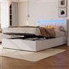 KEYIDE Letto imbottito 140 x 200 cm, con LED e USB, letto a molle con cassetta idraulica, letto con rete a doghe, grande spazio, letto matrimoniale per ragazzi, senza materasso (bianco, 140 x 200 cm)