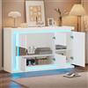 ZKLOEP Armadio da soggiorno, 140 x 40 x 84 cm, moderno comò con 4 scomparti, con striscia luminosa a LED, credenza lucida con ante in vetro temperato, adatto per corridoi, soggiorni, uffici