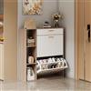 Ztexkee Scarpiera Salvaspazio Slim Scarpiera ingresso portascarpe con 1 cassetto e 3 scomparti Scarpiera a 2 ante Può contenere 12-16 paia di scarpe 80x24x90cm Beige e bianco