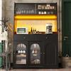 Soweiz Armadio alto, vetrina, credenza con ripiani regolabili, mobile da cucina con 2 cassetti, credenza con illuminazione a LED, colori della luce variabili, 120 x 40 x 180 cm (nero)