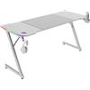 Mars Gaming MARSGAMING MGD-X160RGB, Scrivania Gaming Ergonomica, Illuminazione ARGB con Telecomando, Fibra di Carbonio, Tappetino XXL, Supporto Cuffie e Bevande, Gestione Cavi, Scrivania Gaming 160x60cm, Bianco