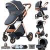 Aveainelle Passeggino trio Passeggino 3 in 1 carrozzina neonati navicella | Pieghevole, sedile reclinabile, marcia bidirezionale, cinture a 5 punti, portata 0-25 kg, 0-4 anni