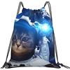 Generic Unisex Borsa Coulisse Beautiful Cat in Outer Space Borsa Palestra Scuola con Coulisse Zainetti per Festival Sport Vacanze 36X42Cm