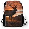 KHAUERBC Red Deer Bull Elk Sunset Zaino con coulisse per adulti, borsa da palestra con scomparto per scarpe, zaino da trekking con tasche laterali in rete