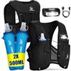 ONETOALL Gilet Running Uomo Donna, Zaino Trail Running, Running Vest con 2 Borraccia Morbida 500ml y Luce LED Ricaricabile, Gilet Corsa per Marathon Trekking Ciclismo Sci, Ultraleggero e Traspirante