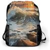 KHAUERBC Rocky Wave Sunset Painting Zaino con coulisse per adulti, borsa da palestra con scomparto per scarpe, zaino da trekking con tasche laterali in rete