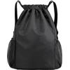 Zentriva Zaino sportivo, con coulisse, con tasche laterali in rete, impermeabile, per allenamento, calcio, nuoto, uomo e donna, Nero , L, Casual