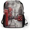 KHAUERBC Red London Street Zaino con coulisse per adulti, borsa da palestra con scomparto per scarpe, zaino da trekking con tasche laterali in rete