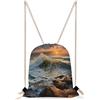 KHAUERBC Rocky Wave Sunset Painting Borsa con coulisse resistente agli spruzzi, borsa da palestra con cinghie regolabili, zaino per sport, palestra, viaggi, nuoto