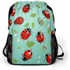KHAUERBC Coccinelle rosse su uno sfondo blu, zaino con coulisse per adulti, borsa da palestra con scomparto per scarpe, zaino da trekking con tasche laterali in rete