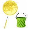 FLCPJGV Guadino Pesca Telescopico per Bambini, Rete da Pesca con Asta Telescopica per Attività all'Aperto, Giallo, Rete Telescopica Gialla Migliorata + Secchio Pieghevole Verde, Giallo