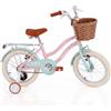 IBK Bicicletta ragazza 16 Pollici Bianca Rosa bambina bici con rotelle su Sfera per ragazze con Freni V-Brake, con paracatena e parafanghi, borse e cestino (Turchese)
