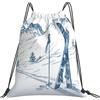Generic Unisex Borsa Coulisse Fondo Sci Montagne nella Stagione Invernale Borsa Palestra Scuola Poliestere Sacca Zaino Sportivo per Festival Adulto Uomo 36X42Cm