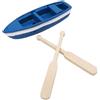 Zhhuoc Mini piccola barca in legno, stile spiaggia, kit di ornamenti in miniatura per fai da te, decorazione per casa delle bambole in miniatura, barca con remi, modello canoa
