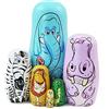 Boerni Set di 6 Animali bambole in Legno nidificate, Cartoon Elefante Ippopotamo Zebra Leone Coccodrillo Scimmia Fatto a Mano Russo Matryoshka bambola impilabile Giocattolo