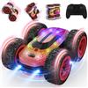Vrxeqi Macchina Telecomandata, 4WD Stunt Car Auto Telecomando 360° Rotazione Acrobatica con LED Luce 2.4GHZ Doppio Lato Macchina Radiocomandata per Bambini Regalo Bambino Compleanno Giocattolo, Rosso