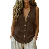 Generico Canotte da Donna in Cotone E Lino, con Scollo A V, Camicie da Donna Senza Maniche con Bottoni, Eleganti E Chic Camicie in Cotone E Lino, Casual Leggere Estive vestibilità Ampia Basic