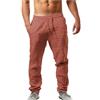 Luadnysin Pantaloni Uomo Estivi ,Comodi Con Elastico In Vita Lino Pantalone Leggero Giapponesi Freschi Eleganti Larghi Leggeri Lunghi Cotone Da Lavoro Calzoni Di Pantalaccio Tasche Laterali,Red,Rosso,3XL