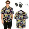 YYDSXK Camicia Hawaiana Uomo Anni 90, Camicia a Maniche Corte e Occhiali, Costume Anni 80 Uomo, Maniche Corte Anni 80 per Vacanze Estive Informali di Carnevale