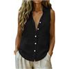 Generico Canotte da Donna in Cotone E Lino, con Scollo A V, Camicie da Donna Senza Maniche con Bottoni, Eleganti E Chic Camicie in Cotone E Lino, Casual Leggere Estive vestibilità Ampia Basic