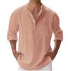 Luadnysin Camicia Lino Uomo Collo Alla Coreana T Shirt Scollo V Abbigliamento Estivo Maglie Cotone Maniche Lunghe Completo Da Lavoro Magliette Camice Corte Camicie Estive Di Manica Lunga In,Red,L,Rosso