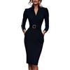 Generic Raffinato Abito a Tubino da Donna con Cintura - Elegante Abito Primaverile da Ufficio e Business - Scollo a V, Maniche Lunghe, Stile Incrociato, Ideale per Cocktail e Cerimonie