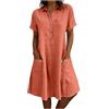 Bgvowivh Abiti Lunghi Eleganti Manica Lunga Linen Dresses for Women 2026 Summer Plus Size Short Sleeve V Neck Button Down Shirts Dress Casual Midi Dres Borsa Porta (Orange, L)