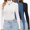 Ekouaer Donna Confezione da 3 Maglie Termiche a Maniche Lunghe con Collo Alto Elasticizzate Aderenti T-Shirt Nero + Blu + Bianco XL