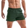 Amy Coulee Pantaloni da notte corti da uomo in cotone 3, pantaloncini da notte leggeri da uomo, con spacchi laterali, verde scuro, S