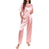 HANERDUN Pigiama Donna Estivo Autunnali Camicia da Notte di Seta Set Pigiama con Camicia e Pantaloni a Maniche Corte in Raso