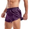 Amy Coulee Boxer da uomo in raso con spacco laterale, pantaloncini da pigiama leggeri e setosi, Viola scuro, S
