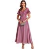 Ever-Pretty Vestito da Sera Mamma Lungo Chiffon Linea ad A Scollo a V Maniche Corte Chic Abito da Cerimonia EM01583