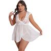 Aranmei Set di Lingerie da Donna Taglie Forti, Sexy, in Pizzo, Abito Babydoll, con Scollo a V, Apertura Anteriore, Reggicalze, Camicia da Notte, bianco, 3XL