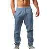 Luadnysin Pantaloni Uomo Estivi,Yoga Lino Cotone Lunghi Pantalaccio Estivo Eleganti Elasticizzati Leggero Tasche Laterali Palestra Leggeri con Elastico in Vita Sportivi Taglie Forti Lines,Blue,Blu,M