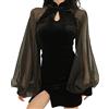 YUDATPG Abito sexy cinese Cheongsam Slim Fit con scollo a V Abito aderente tradizionale da notte Mini abito corto avvolgente in rete con orlo diviso in vita da discoteca, nero, L