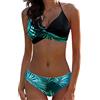 JFAN Donna Costume da Bagno Push Up Imbottito Reggiseno Bikini Donna Due Pezzi Swimwear Abiti da Spiaggia，Foglie Nere + Verdi M