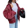 utcoco Giacca da moto da donna in ecopelle oversize con cerniera cappotto invernale capispalla 2024 vestiti moda autunno, Rosso, Large