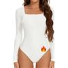 Joyshaper Body Donna Maniche Lunghe Top Elegante Con Scollo Quadrato Camicetta Termica Calda Bodysuit Tops Magliette Intime, Bianco, XXL