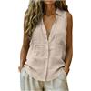 Generico Canotte da Donna in Cotone E Lino, con Scollo A V, Camicie da Donna Senza Maniche con Bottoni, Eleganti E Chic Camicie in Cotone E Lino, Casual Leggere Estive vestibilità Ampia Basic