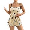 Ekouaer Pigiama Donna Estivo Corto Sexy Pigiami Fionda Canotta Stampa Senza Maniche Casual Set Volant Morbido Comodo Pigiamas, Farfalla Beige, M