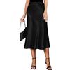 Koerye Gonna Donna Raso Vita Alta e Linea ad A Elegante Seta Midi Gonna da Lavoro Casual Elastica con Zip Festa Estate Nero,S