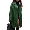 A&M Express Trench da donna in pelle verde - Cappotto lungo in vera pelle con chiusura a bottoni