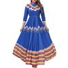 Generisch Abito estivo da donna elegante, stile boemo, per il tempo libero, per il 5 maggio, festival messicano, festa, lungo, ampio vestito da ballo swing, vestito per spettacoli sul palco, Blu, XL